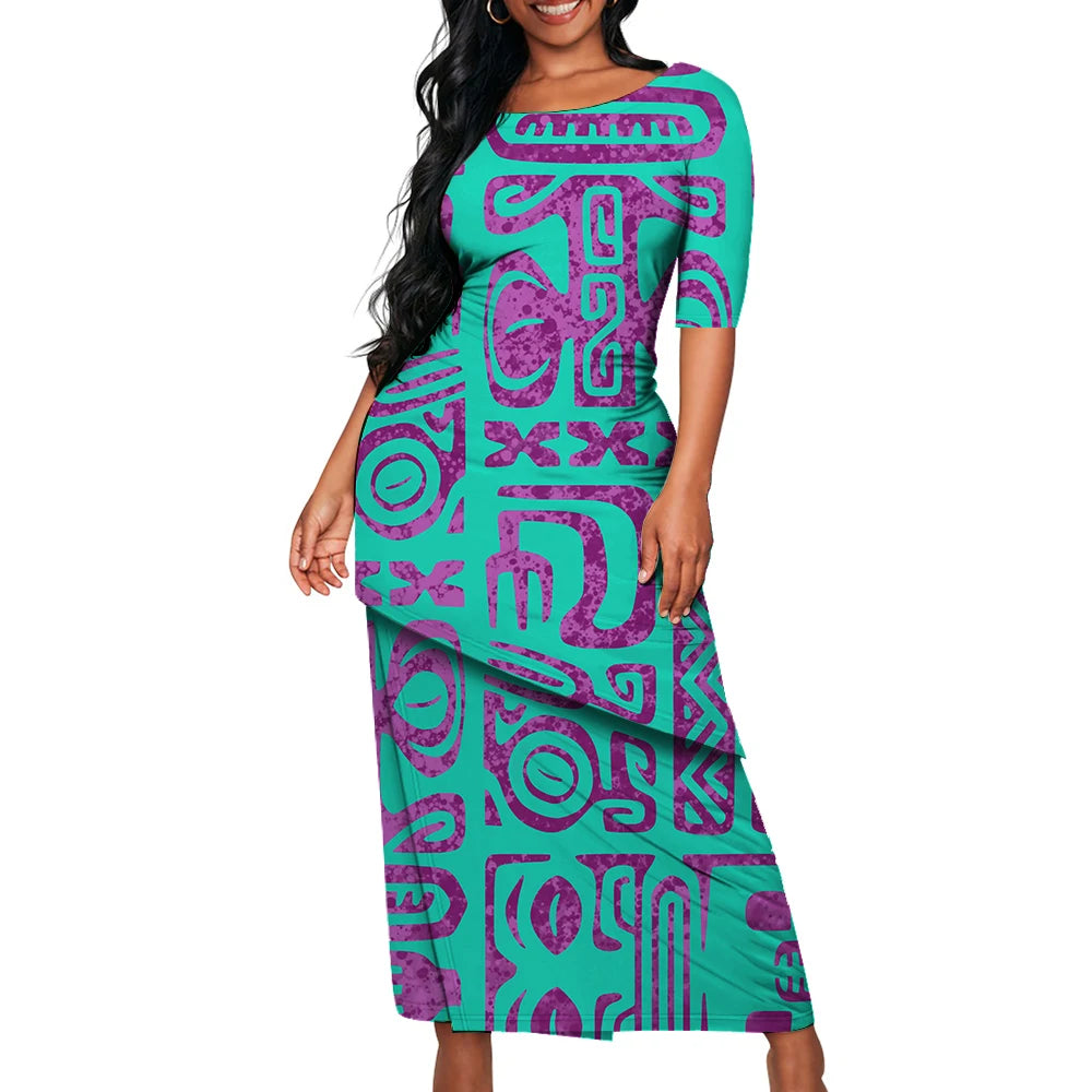Tribal Floral Print Custom Polynesian Art Design Lady Puletasi Casual Dress