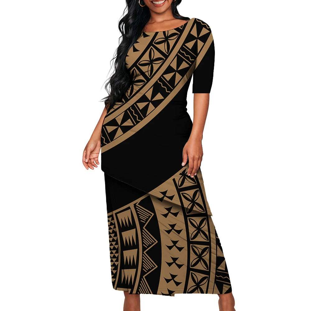 Tribal Floral Print Custom Polynesian Art Design Lady Puletasi Casual Dress