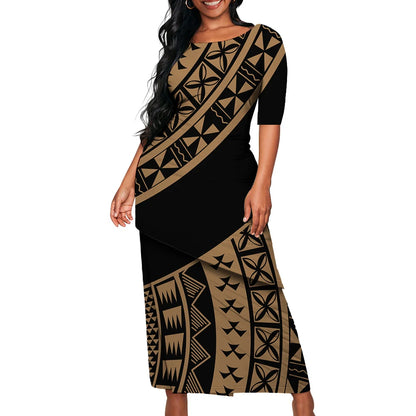 Tribal Floral Print Custom Polynesian Art Design Lady Puletasi Casual Dress