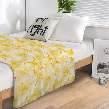 Hanapa'a Waiwai — Plumeria Hula Print Sherpa Fleece Throw Blanket 50"×60"