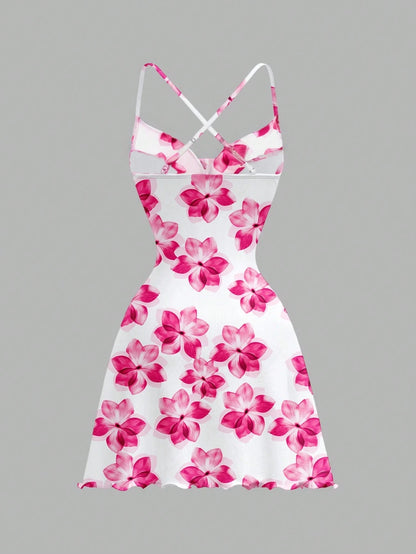 Women's  Off-Shoulder Backless Floral Print A-line Dress