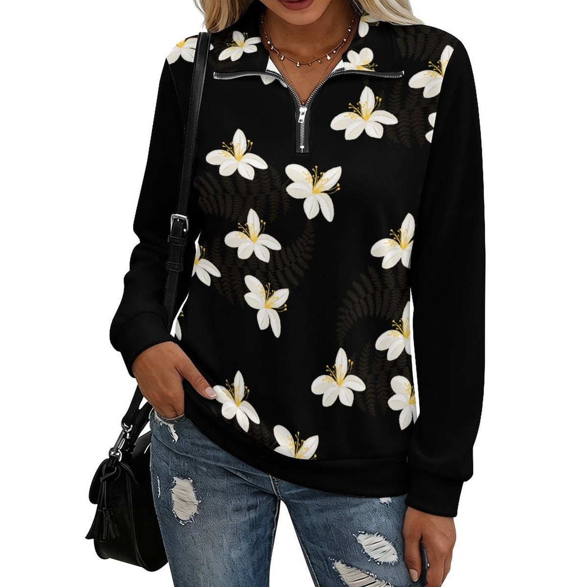 230gsm 1/4 Zipper Women's Pullover Hoodie(All-Over Printing)