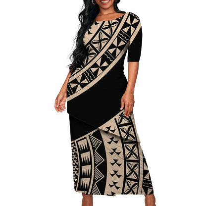 Tribal Floral Print Custom Polynesian Art Design Lady Puletasi Casual Dress