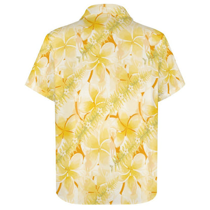 U'i Waiwai — Plumeria Hula Print Women's Lapel Collar Shirt