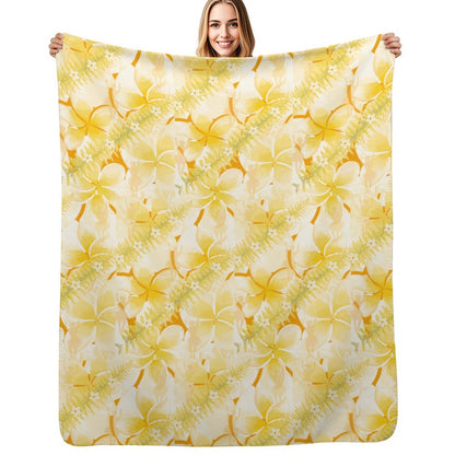 Hanapa'a Waiwai — Plumeria Hula Print Sherpa Fleece Throw Blanket 50"×60"