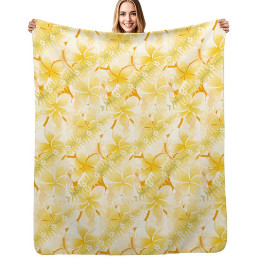 Hanapa'a Waiwai — Plumeria Hula Print Sherpa Fleece Throw Blanket 50"×60"