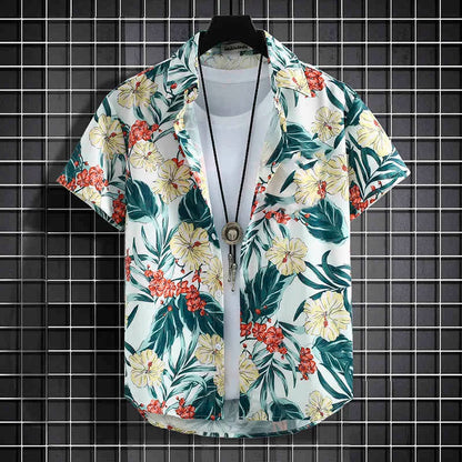 Men's Holiday Lapel Shirts Camisa 3d Print Short Sleeve Hawaiian Shirts Blouse New in Men's Beach Aloha Shirt Tops