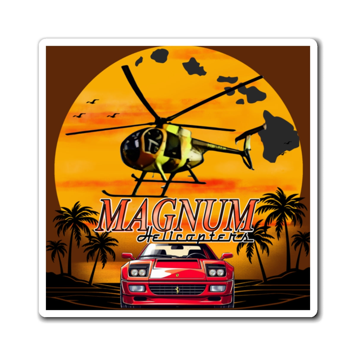 Magnum & Sports Car Sunset Magnet