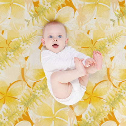 Hanapa'a Waiwai — Plumeria Hula Print Flannel Throw Blanket 40"×50"