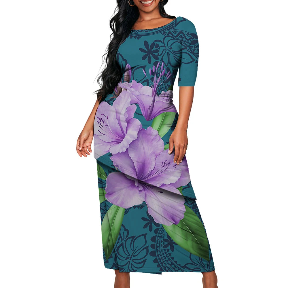 Tribal Floral Print Custom Polynesian Art Design Lady Puletasi Casual Dress