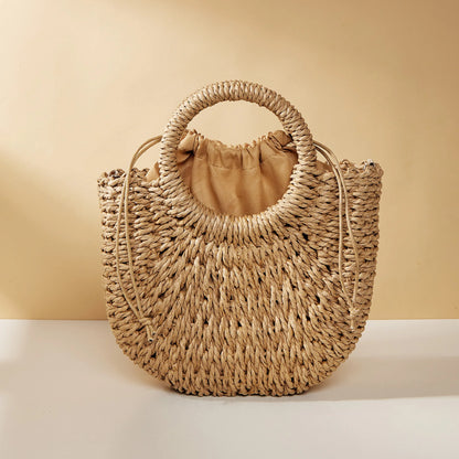 Handwoven Rattan Half-Moon Beach Handbag Large Capacity Women Summer Hollow Out Crossbody Shoulder Bag