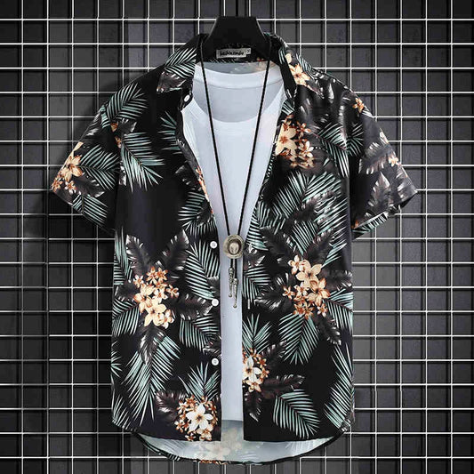 Men's Holiday Lapel Shirts Camisa 3d Print Short Sleeve Hawaiian Shirts Blouse New in Men's Beach Aloha Shirt Tops