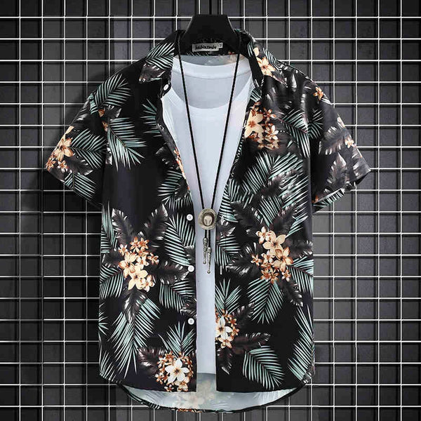 Men's Holiday Lapel Shirts Camisa 3d Print Short Sleeve Hawaiian Shirts Blouse New in Men's Beach Aloha Shirt Tops