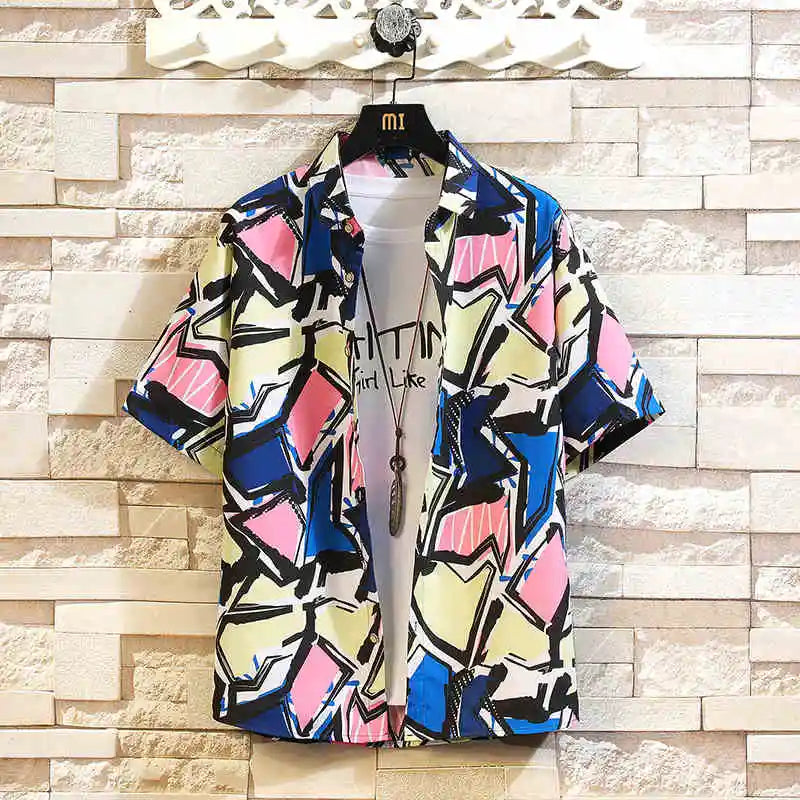 Men's Holiday Lapel Shirts Camisa 3d Print Short Sleeve Hawaiian Shirts Blouse New in Men's Beach Aloha Shirt Tops
