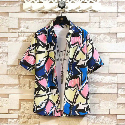 Men's Holiday Lapel Shirts Camisa 3d Print Short Sleeve Hawaiian Shirts Blouse New in Men's Beach Aloha Shirt Tops
