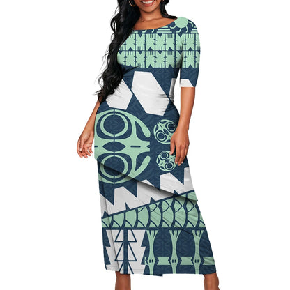 Tribal Floral Print Custom Polynesian Art Design Lady Puletasi Casual Dress