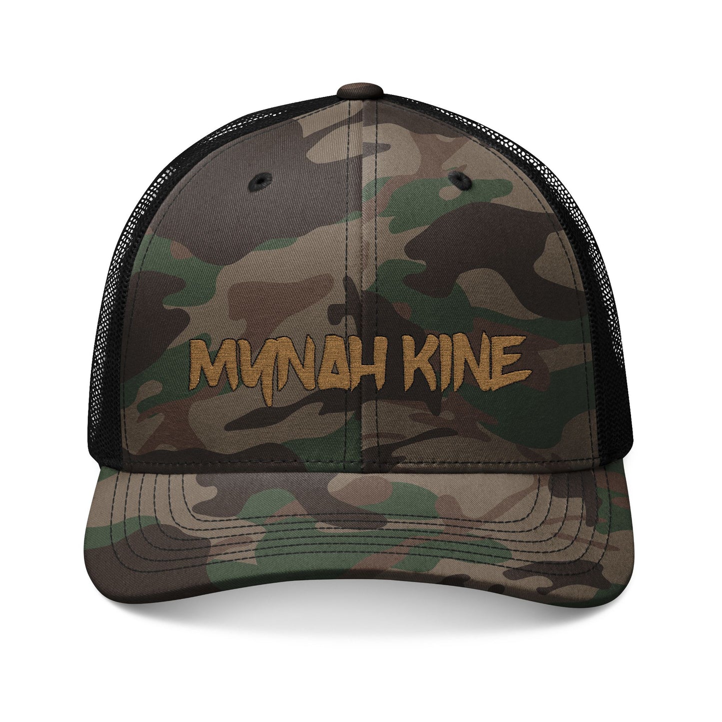 Mynah Kine — Embroidered Camo Trucker Hat