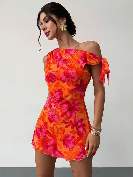 Women'S Casual Off-Shoulder Slouchy Strappy Sleeveless Short Skirt Dress