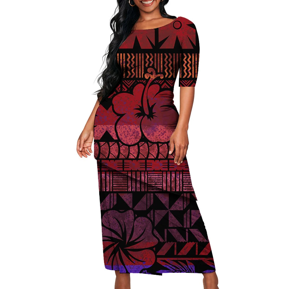 Tribal Floral Print Custom Polynesian Art Design Lady Puletasi Casual Dress