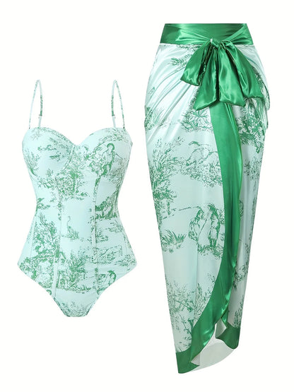 U'i Waiwai — Toile Print Corset Waist Tankini