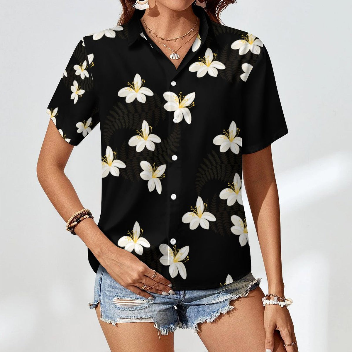Women's Lapel Collar Shirt without Pocket(All-Over Printing)