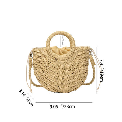 Handwoven Rattan Half-Moon Beach Handbag Large Capacity Women Summer Hollow Out Crossbody Shoulder Bag