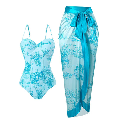 U'i Waiwai — Toile Print Corset Waist Tankini