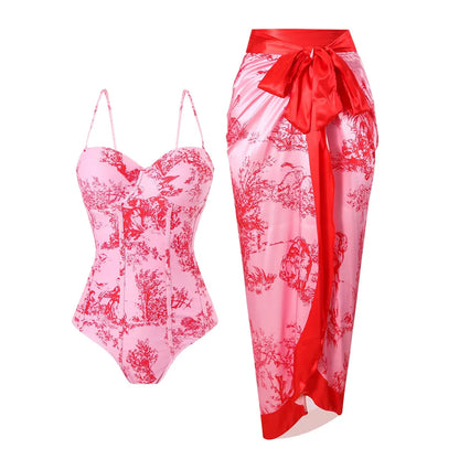 U'i Waiwai — Toile Print Corset Waist Tankini