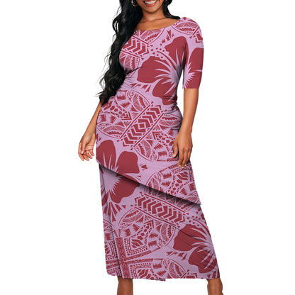 Tribal Floral Print Custom Polynesian Art Design Lady Puletasi Casual Dress