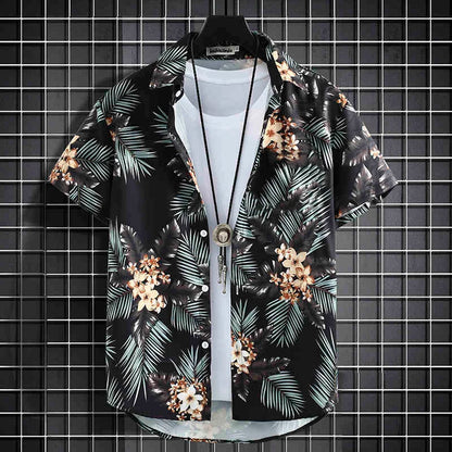 Men's Holiday Lapel Shirts Camisa 3d Print Short Sleeve Hawaiian Shirts Blouse New in Men's Beach Aloha Shirt Tops