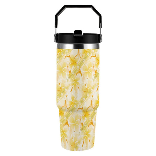 Hanapa'a Waiwai — Plumeria Hula Print 30oz Car Cup with Handle