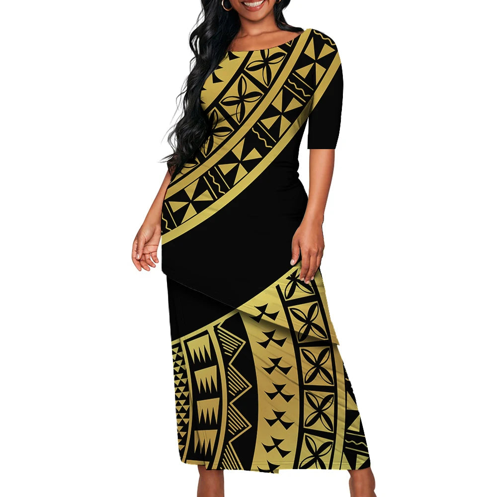 Tribal Floral Print Custom Polynesian Art Design Lady Puletasi Casual Dress