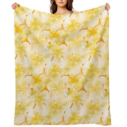 Hanapa'a Waiwai — Plumeria Hula Print Flannel Throw Blanket 40"×50"
