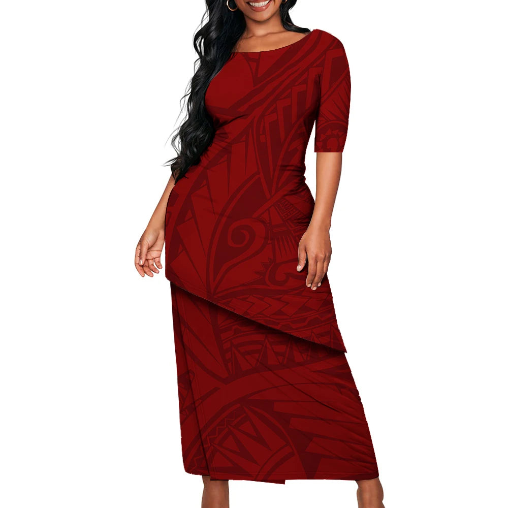 Tribal Floral Print Custom Polynesian Art Design Lady Puletasi Casual Dress