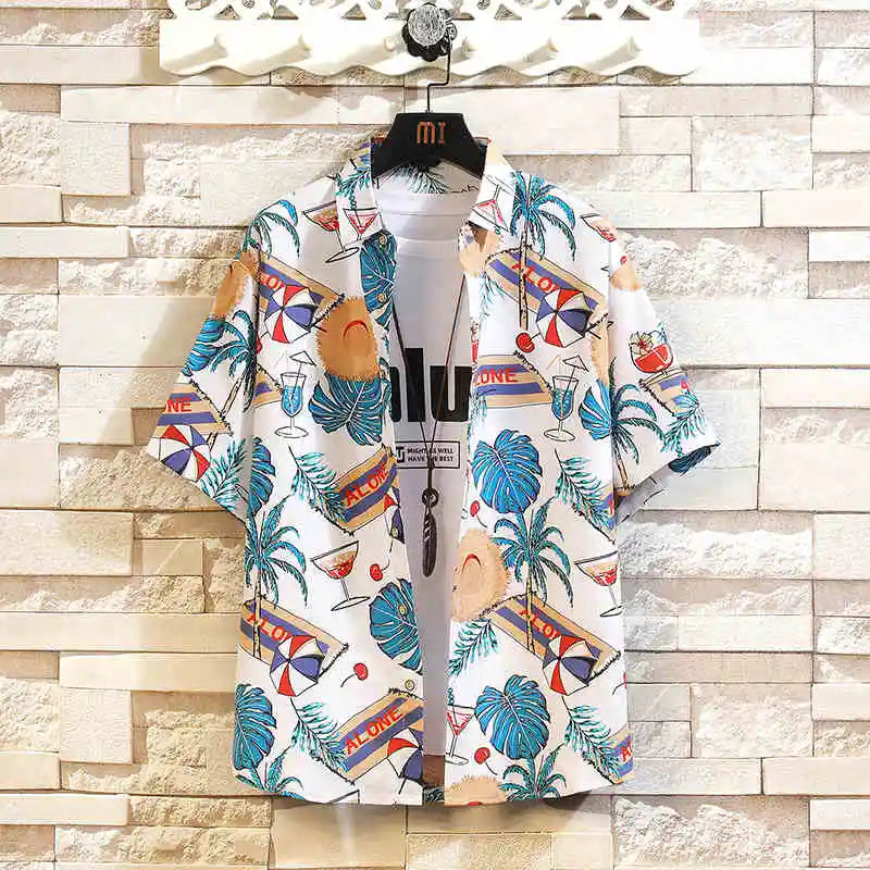 Men's Holiday Lapel Shirts Camisa 3d Print Short Sleeve Hawaiian Shirts Blouse New in Men's Beach Aloha Shirt Tops