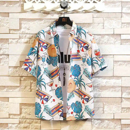 Men's Holiday Lapel Shirts Camisa 3d Print Short Sleeve Hawaiian Shirts Blouse New in Men's Beach Aloha Shirt Tops