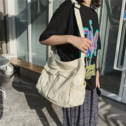 Canvas Shoulder Bag Women Solid Soft Travel Women Crossbody Bag Large Capacity Fashion Handbag Tote Bag Women