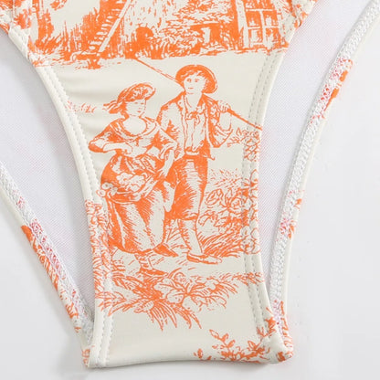 U'i Waiwai — Toile Print Corset Waist Tankini