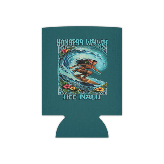 Surfing Hawaiian Can Cooler – 'Hee Nalu' Vintage Wave Design