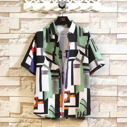Men's Holiday Lapel Shirts Camisa 3d Print Short Sleeve Hawaiian Shirts Blouse New in Men's Beach Aloha Shirt Tops