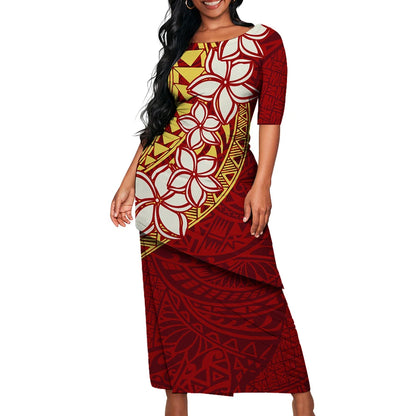 Tribal Floral Print Custom Polynesian Art Design Lady Puletasi Casual Dress