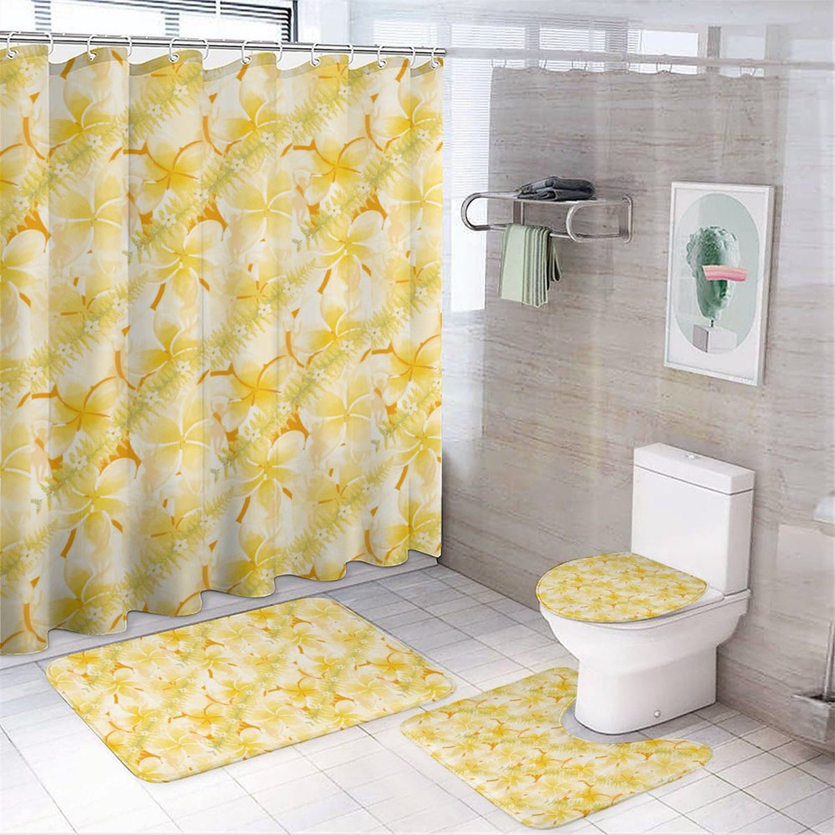 Hanapa'a Waiwai — Plumeria Hula Print Bathroom 4-Piece Set