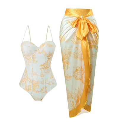 U'i Waiwai — Toile Print Corset Waist Tankini