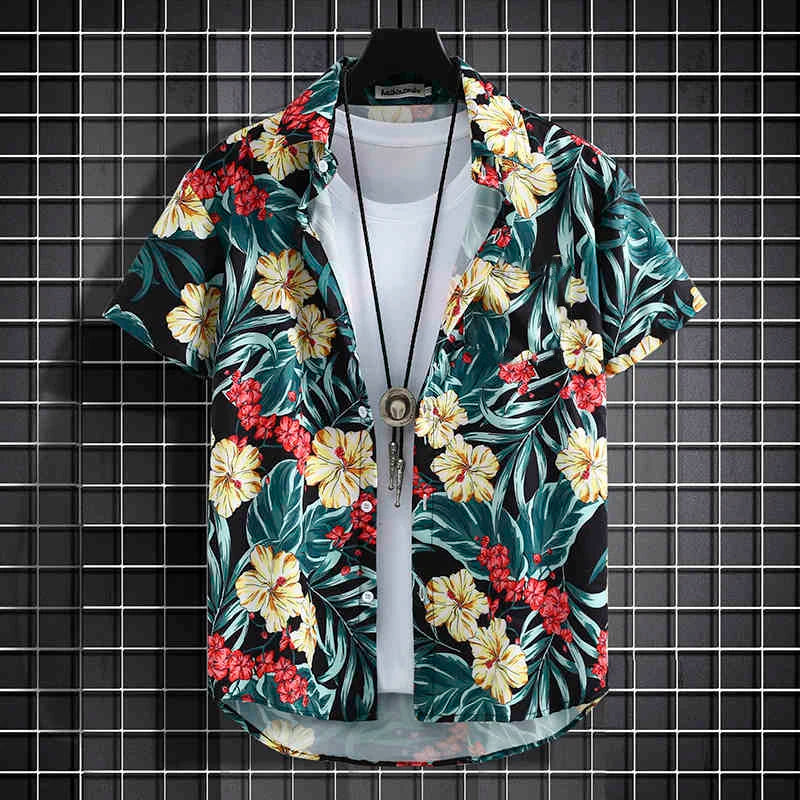 Men's Holiday Lapel Shirts Camisa 3d Print Short Sleeve Hawaiian Shirts Blouse New in Men's Beach Aloha Shirt Tops