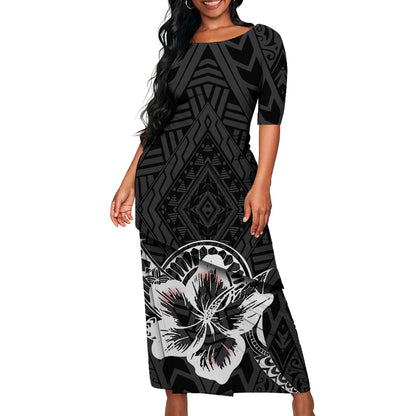 Tribal Floral Print Custom Polynesian Art Design Lady Puletasi Casual Dress