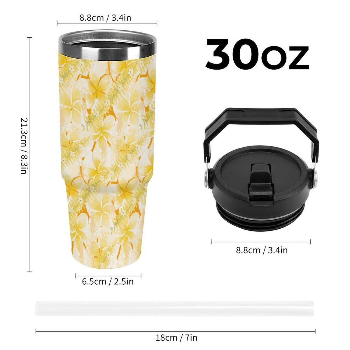 Hanapa'a Waiwai — Plumeria Hula Print 30oz Car Cup with Handle