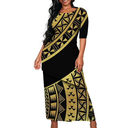Tribal Floral Print Custom Polynesian Art Design Lady Puletasi Casual Dress