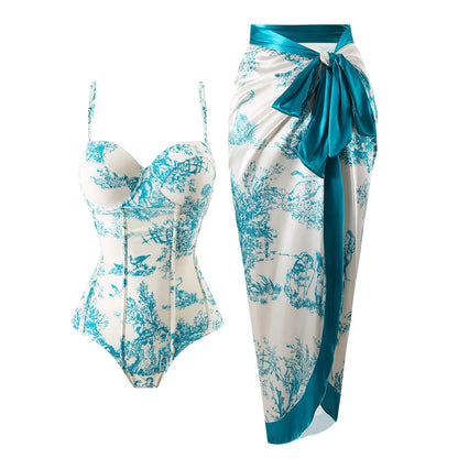 U'i Waiwai — Toile Print Corset Waist Tankini
