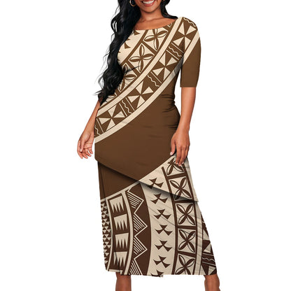 Tribal Floral Print Custom Polynesian Art Design Lady Puletasi Casual Dress