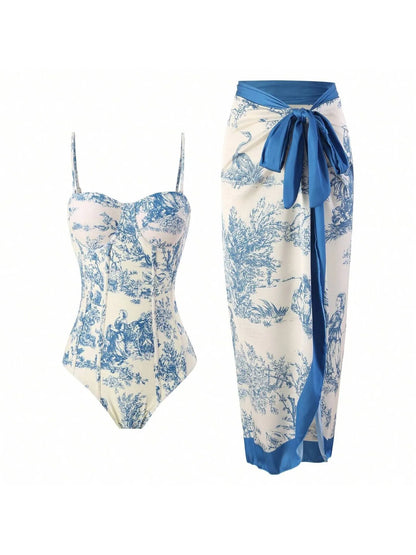 U'i Waiwai — Toile Print Corset Waist Tankini